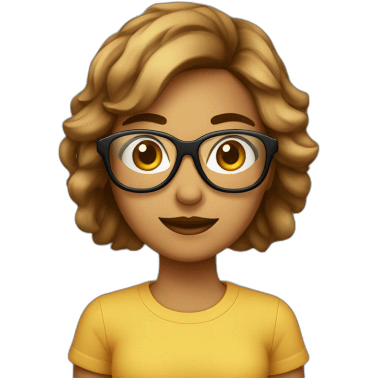 Chica pelo corto y marrón con gafas emoji