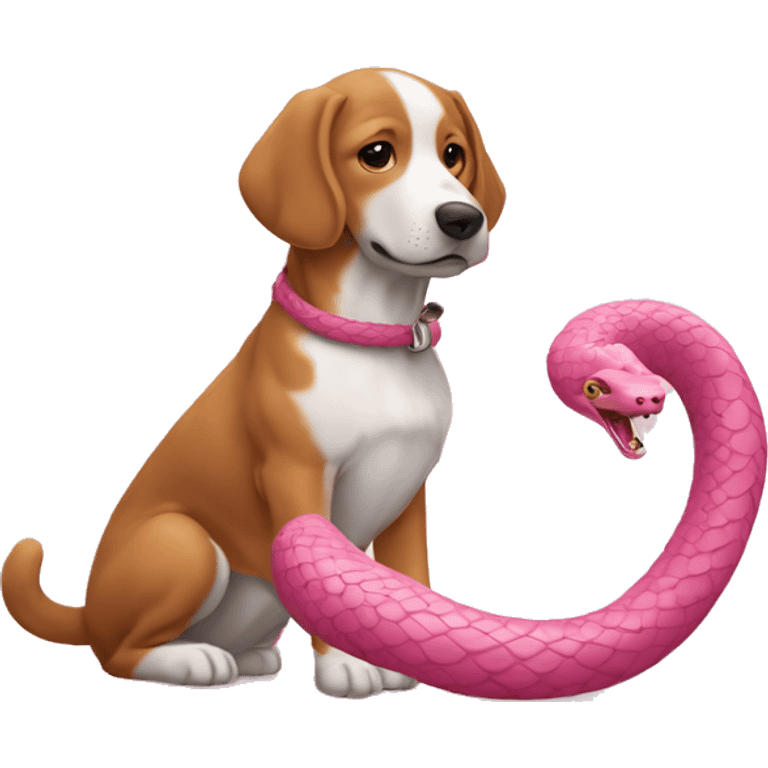 Un chien et un serpent rose joue emoji