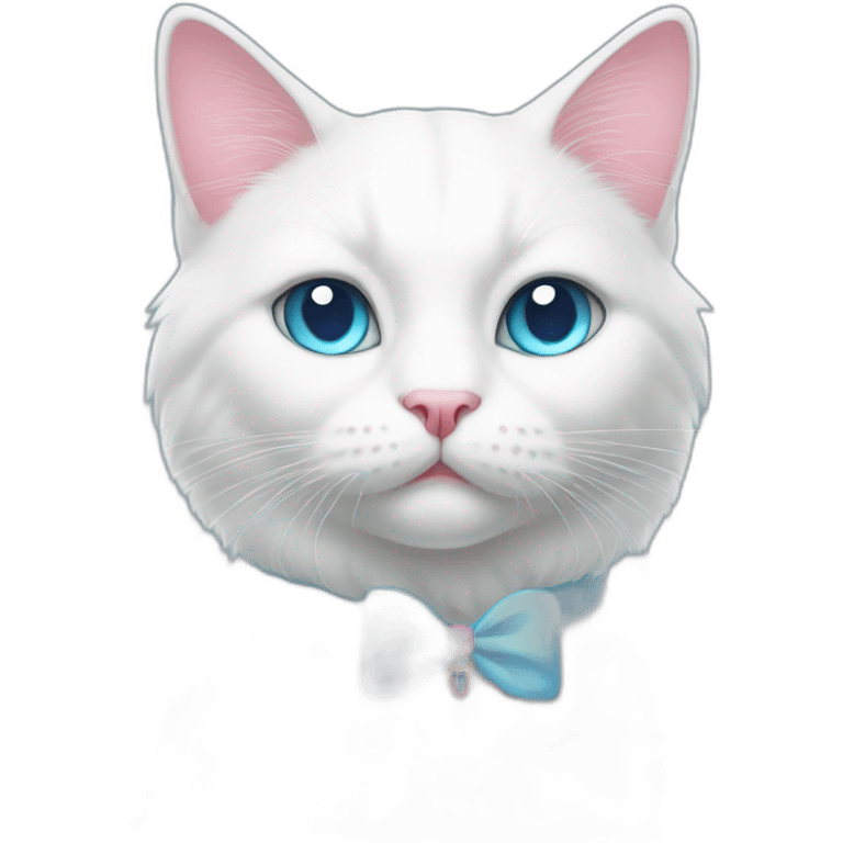 White cat with light blue eyes and pink bows on his head emoji