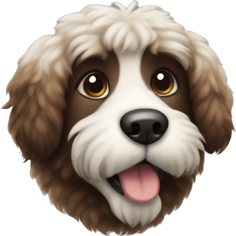 An emoji of a fluffy dog with a mix of black and brown fur, showcasing its thick coat and friendly expression emoji