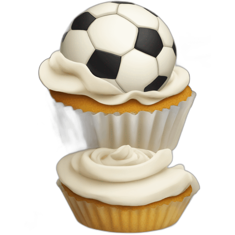 Happy cupcake with a soccer ball as icing  emoji