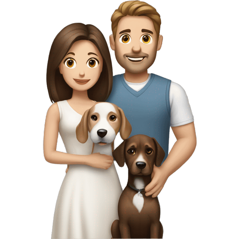 Brunette husband and wife with small white and brown dog emoji