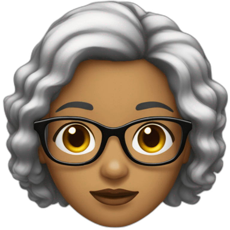 mujer bonita pelo negro con pelo tomado y lentes opticos emoji