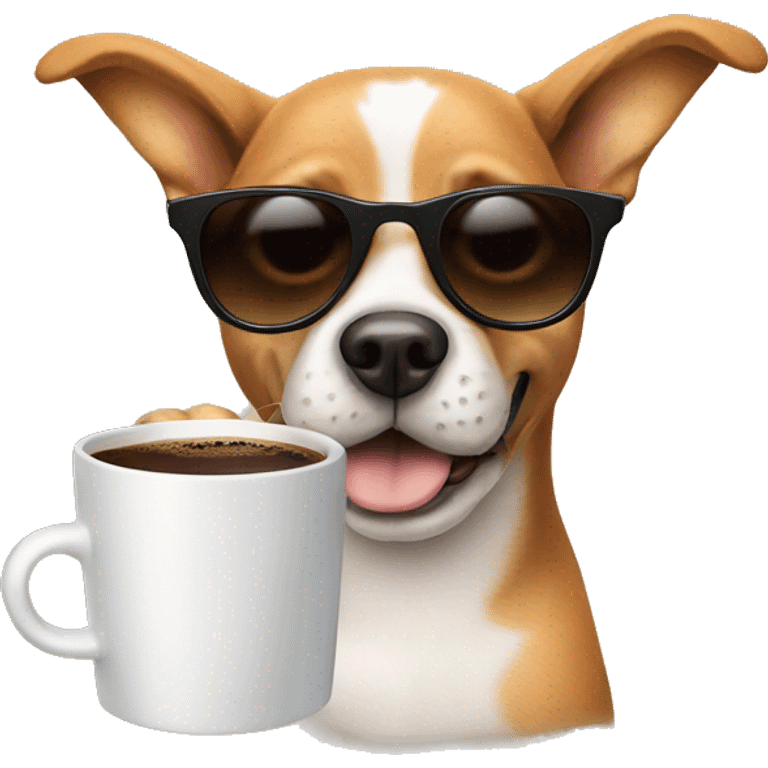 A dog with sunglasses drinking coffee emoji