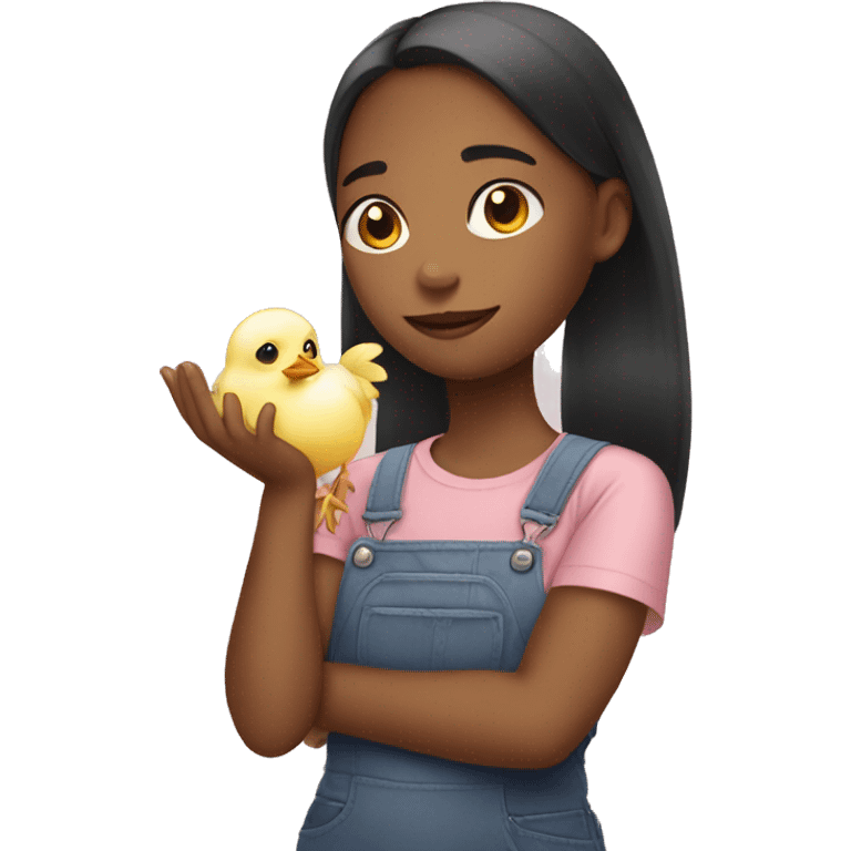 Girl with one hand on chick emoji