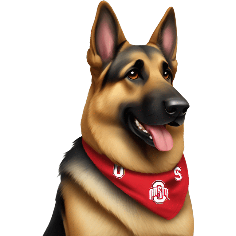 German Shepherd wearing an Ohio state bandana emoji