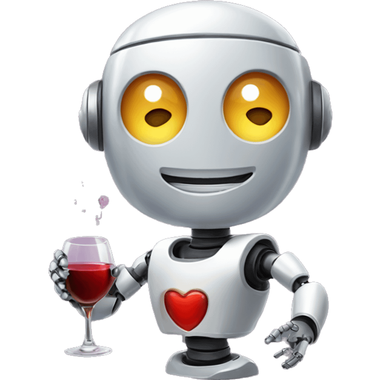 cute smiling robot holding a glass of wine emoji