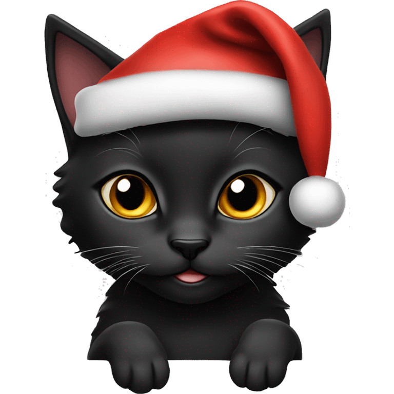 Black kitten with Santa hat emoji