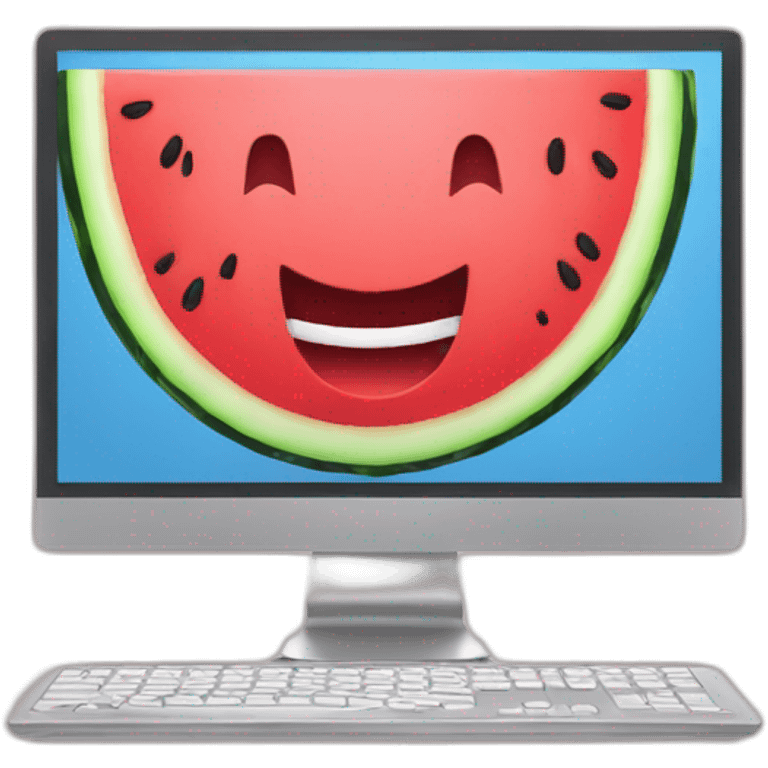 watermelon sitting at computer working emoji