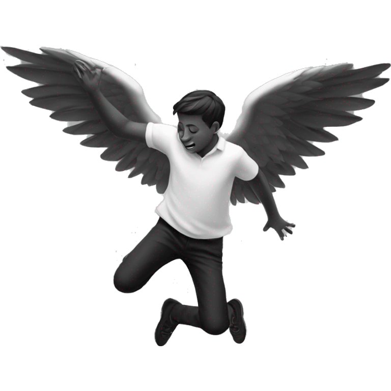 winged falling boy in monochrome emoji