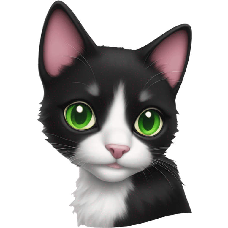 fluffy black tuxedo cat with green eyes and pink nose emoji