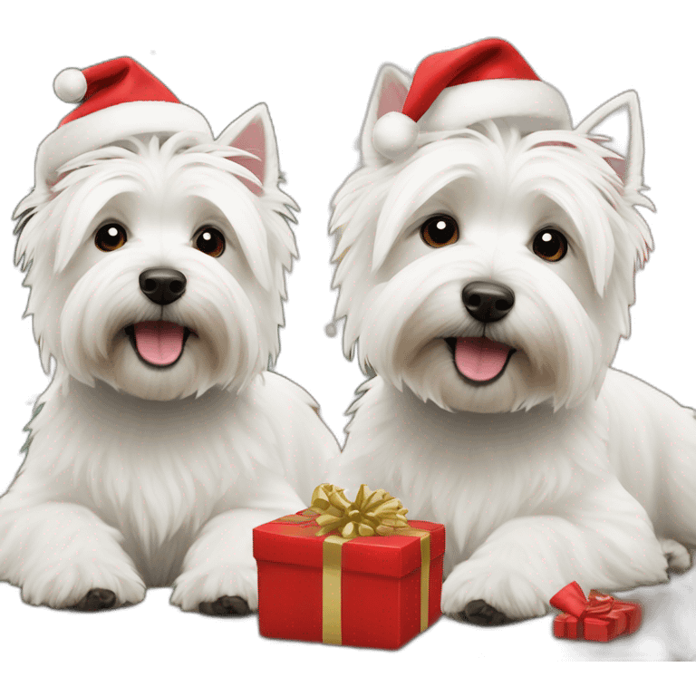 two west highland white terrier dogs celebrating christmas emoji