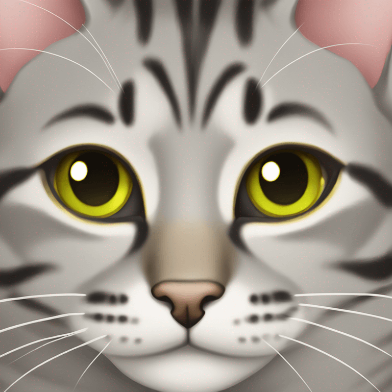 Light grey tan tabby cat with yellow green eyes emoji