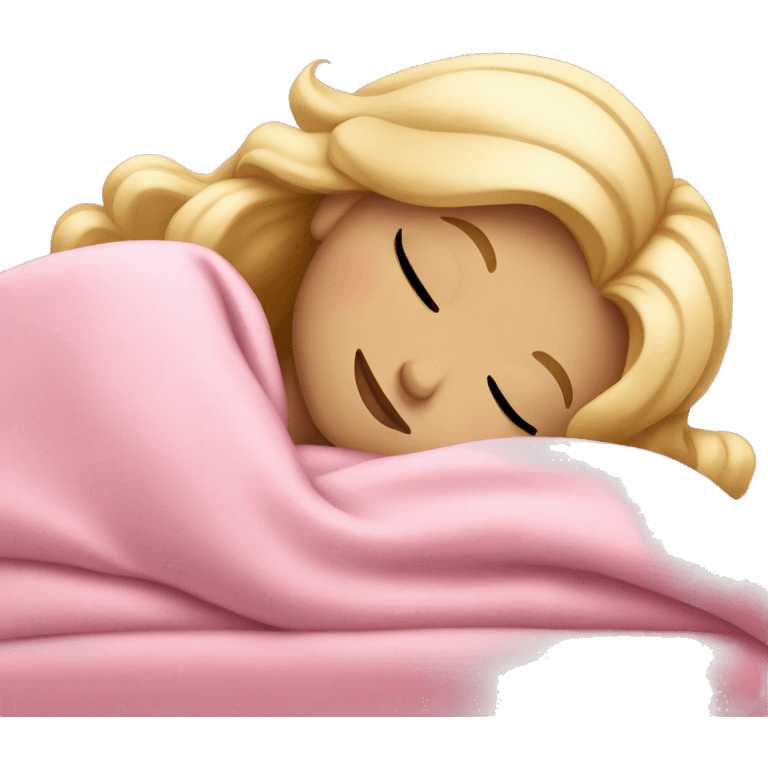 blonde girl sleeping on side with pink blanket emoji