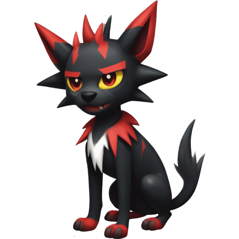 Black Cool Edgy Litten-Houndoom-Luxray Fakémon Digimon with Red and white Edgy markings, full body, outlined emoji