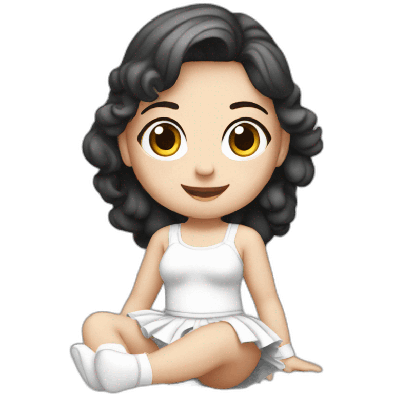 Front view curvy caucasian beauty sitting straight hands up black skirt white knickers white socks emoji