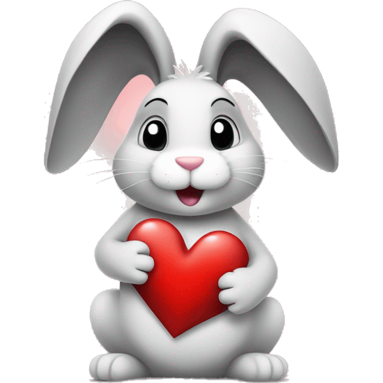 Black and white cartoon style rabbit holding a love heart emoji