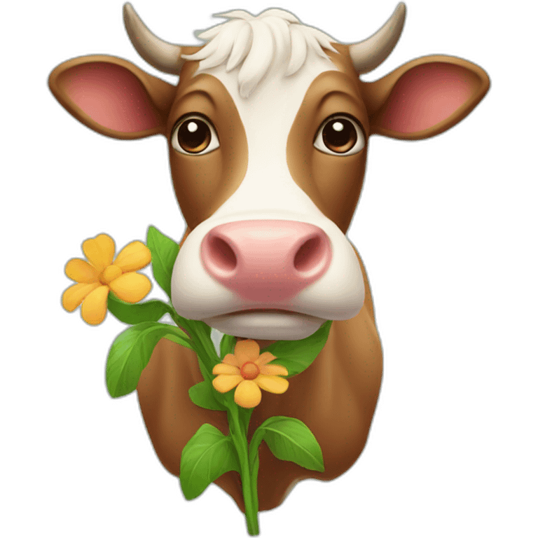 sweet cow with flower in mouth emoji