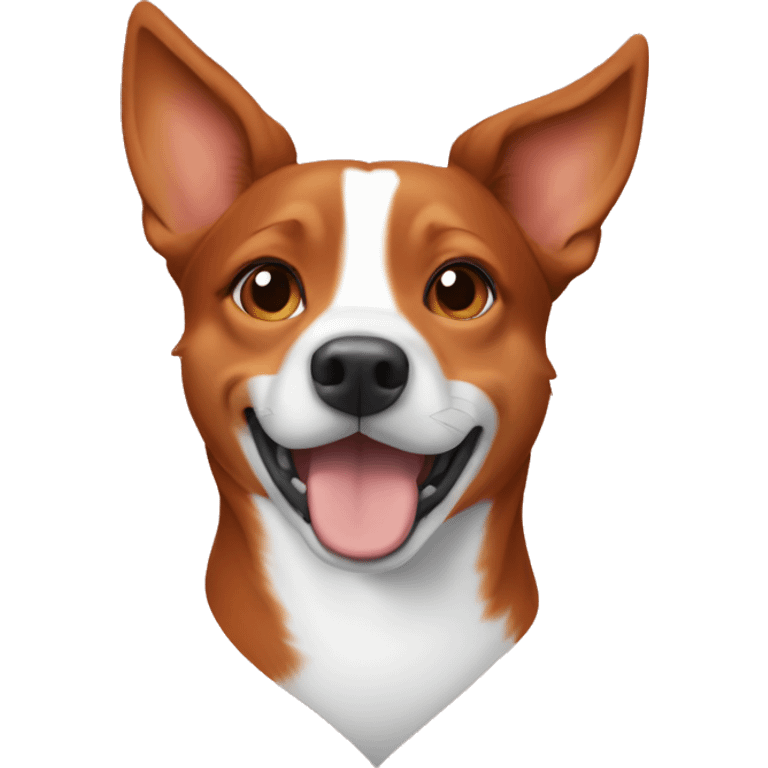 A red-haired girl makes a heart with Basenji emoji