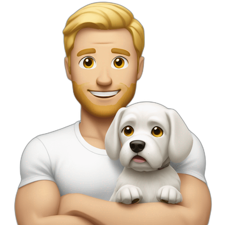 white man flexing with small white dog emoji