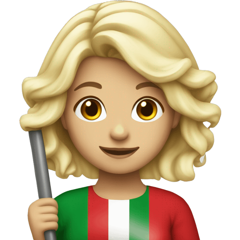 italian blonde girl smiling holding italy flag emoji