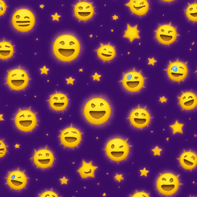 Dark purple heart with yellow suns and moons all over it emoji