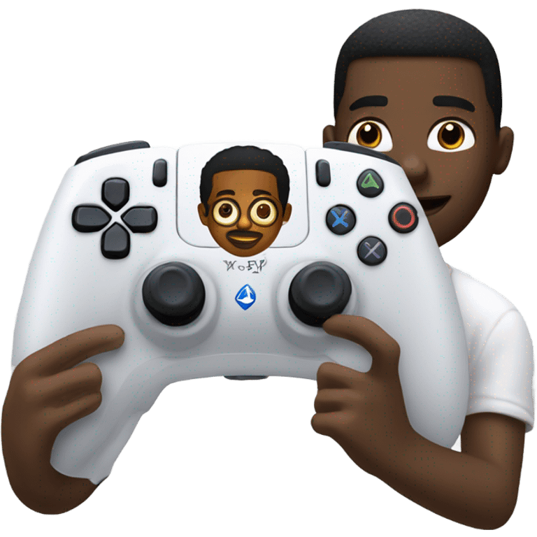 Ps5 controller and a black guy playing emoji