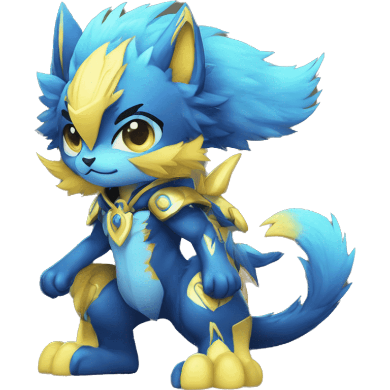 Anthro-Edgy-Cool-Blue-Yellow-Contrast-Colors-Fantasy-Fur-Sona-Chibi-Shiny-Fakémon-Hybrid full body emoji