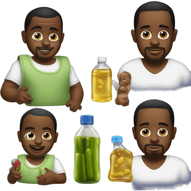 P diddy with a baby and baby oil and pickles emoji