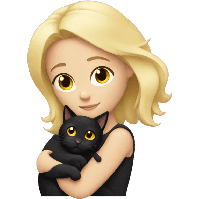 Blonde girl cuddling black cat emoji