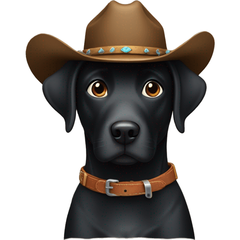 A black lab dog with a cowboy hat emoji