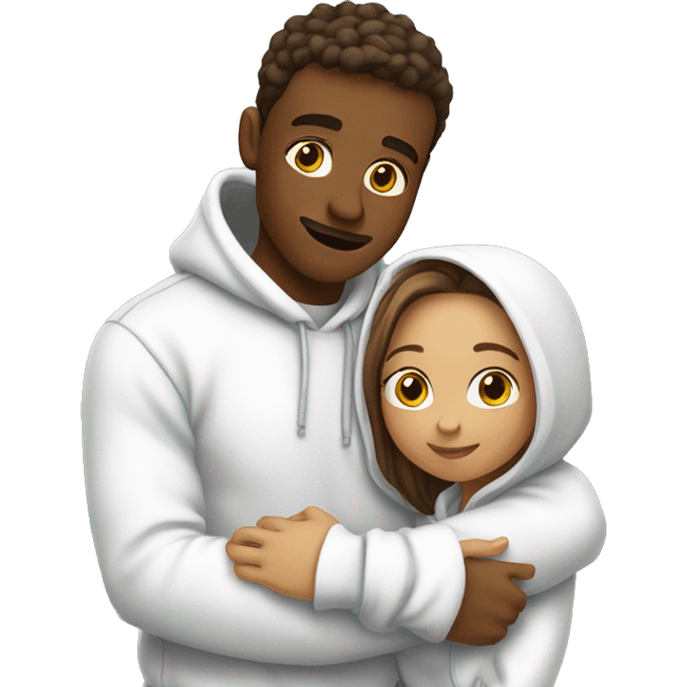 An emoji of a man wearing a white hoodie, standing next to his sister. He is hugging her warmly, showing a close sibling bond emoji