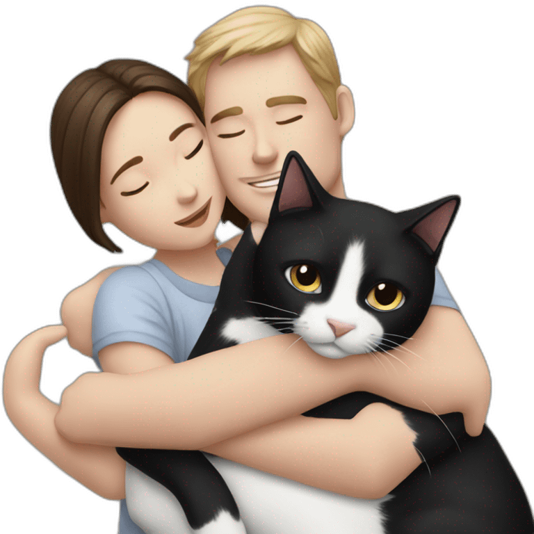 Black and white cat hug with a man and a women emoji