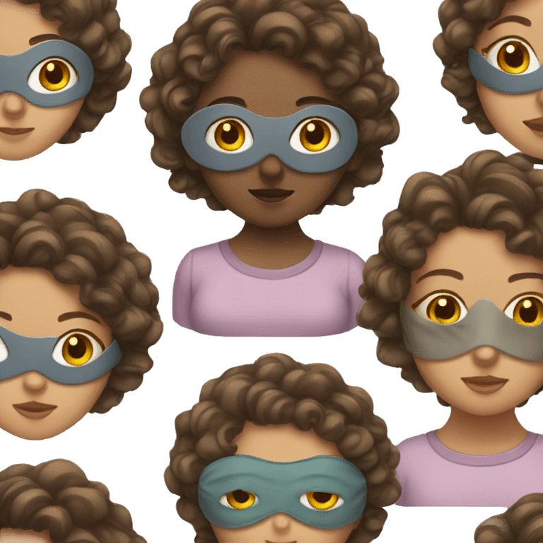 girl with short curly brown hair with a sleep mask emoji