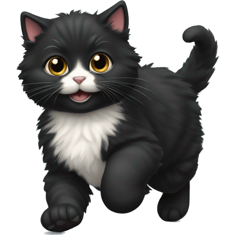 fluffy fat black kitten running emoji