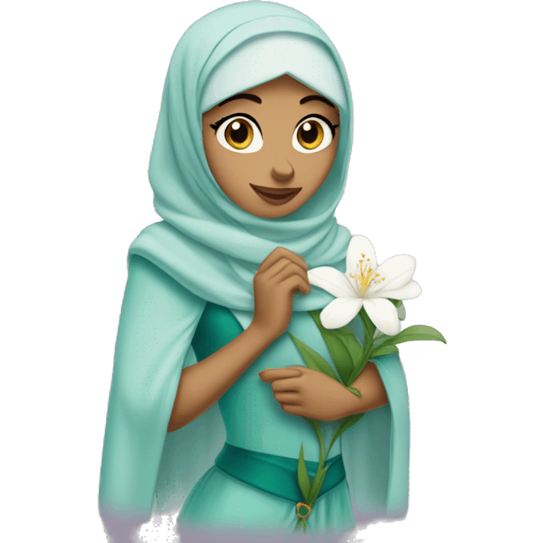 Jasmine disney princess wearing hijab with jasmine flower  emoji