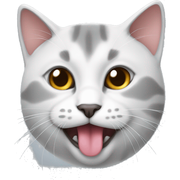 white-gray cat with tongue  emoji