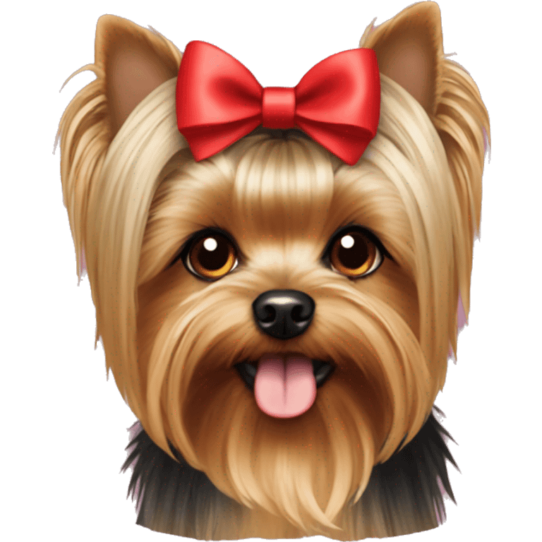 Yorkie face with a red bow on her hair on top of head emoji