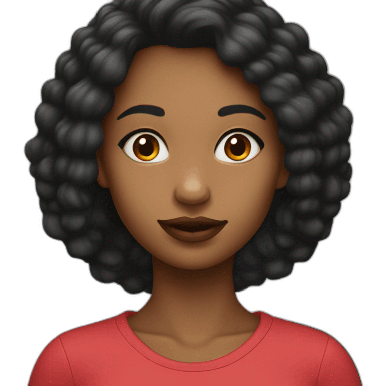 Une fille aux cheveux noirs qui met du rouge à lèvres emoji