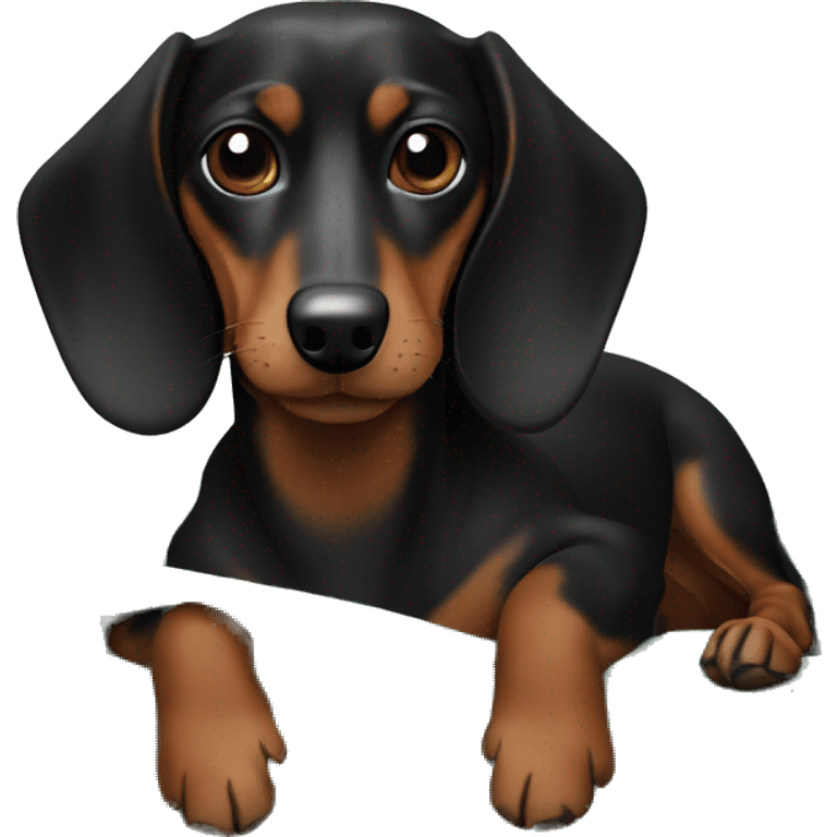 Black and brown dachshund laying on arm of a white sofa on top of a green blanket  emoji