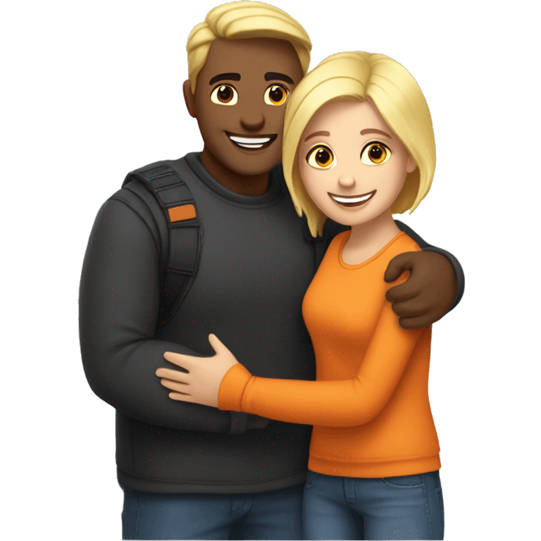 couple hug with warm smiles. The Girl have braun/black hair und the man blond/orange hair emoji