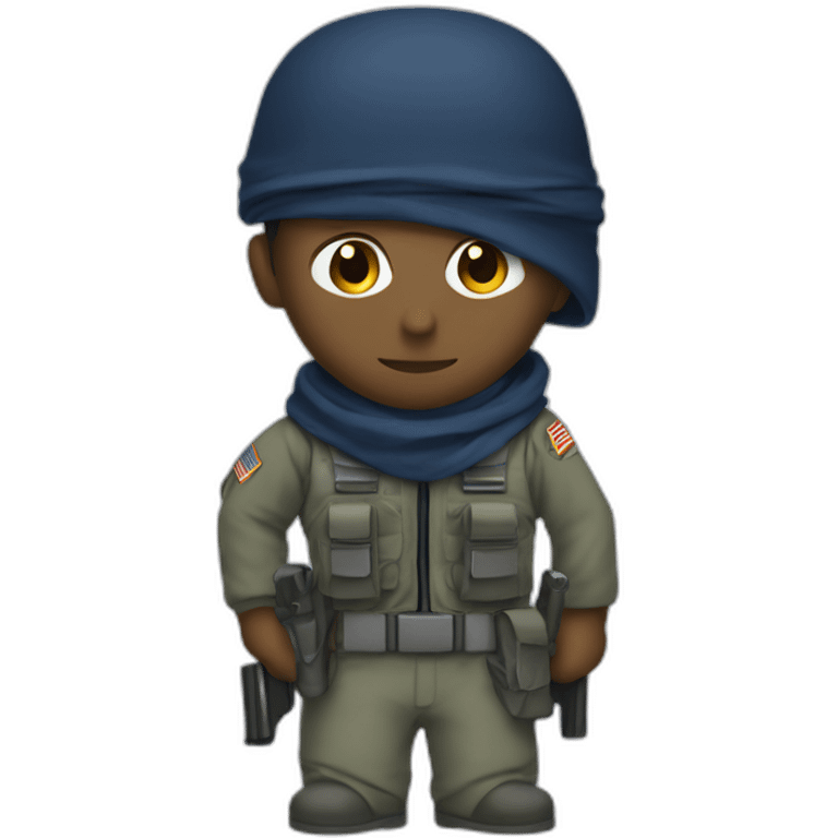 soldier with navy-blue bandana and gray sneaking suit emoji