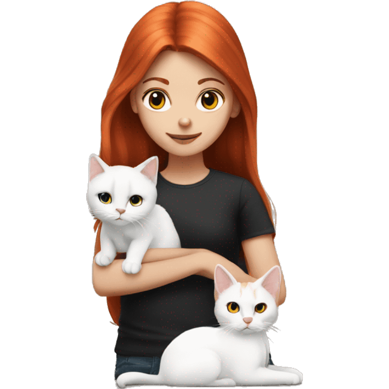 A red-haired girl with long hair and a white and black cat emoji