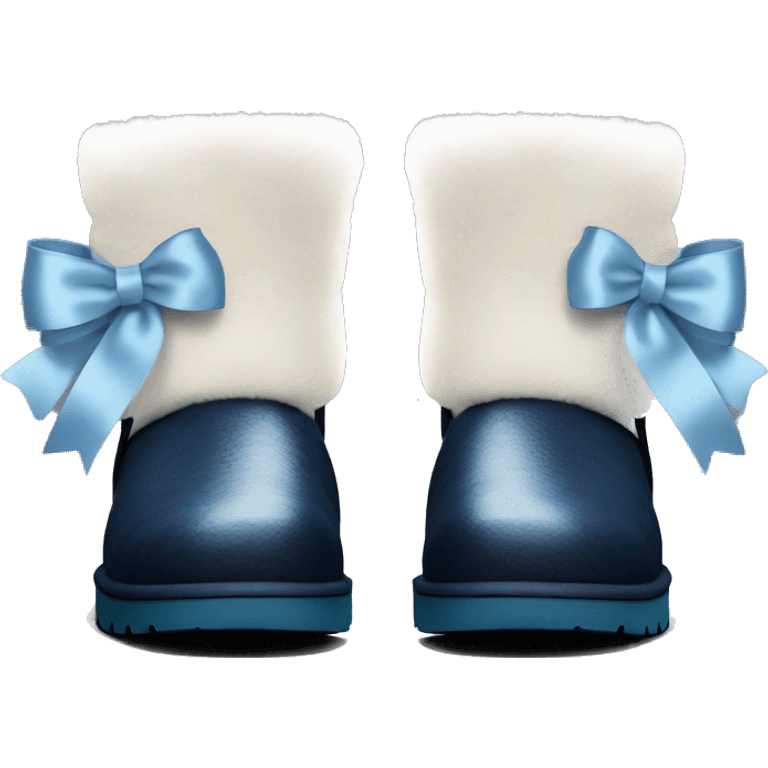 navy blue Ugg fur boots with light blue ribbon bows and silver buckle emoji