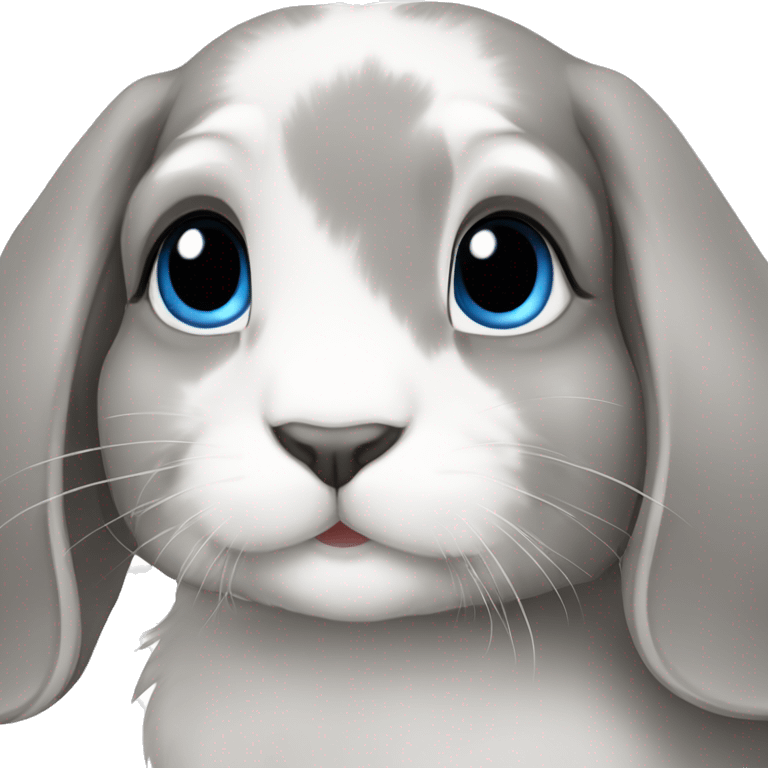 Generate a female holland lop rabbit with blue eyes and grey vienna markings emoji