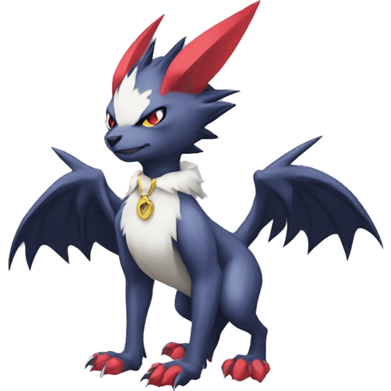 Cool Edgy Nargacuga-Absol-Sneasel with a collar on, full body emoji