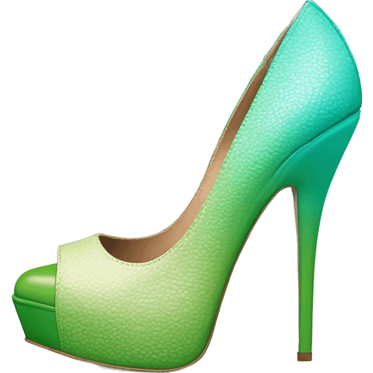 Hyper Realistic top front view of a pair of tiffany blue to pistachio green ombre 
Steve Madden stiletto high heel shoes. emoji