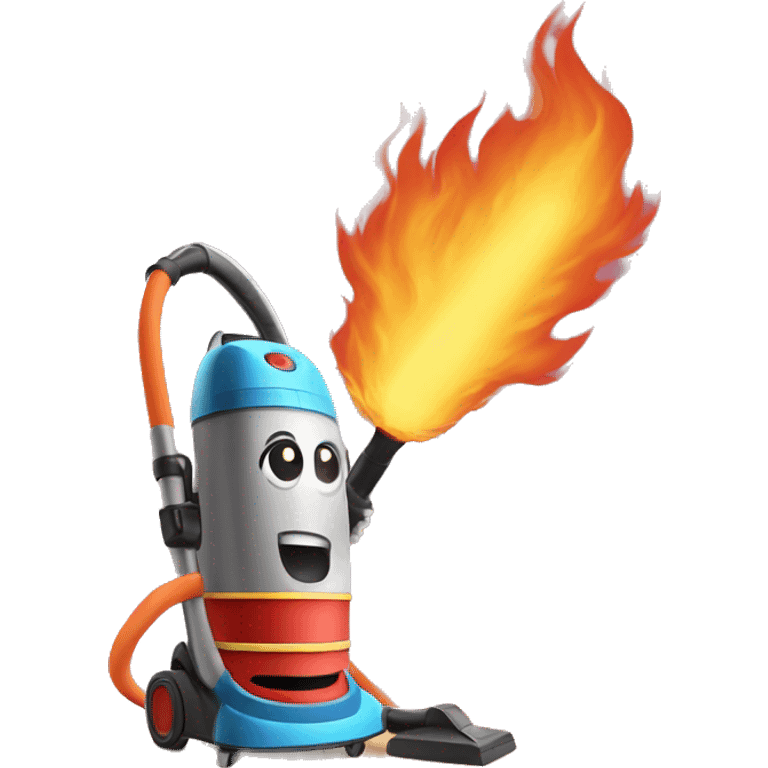 Vacuum cleaner holding a sword on fire  emoji