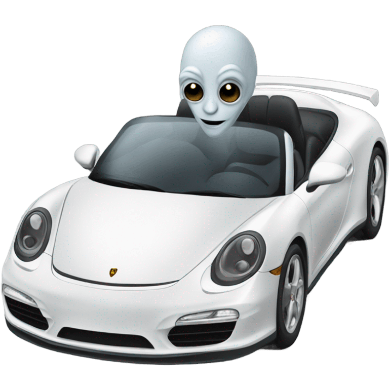 Gray alien in a white Porsche  emoji