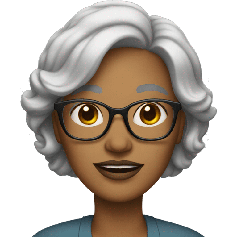 middle-aged woman with glasses and neutral colored lips emoji